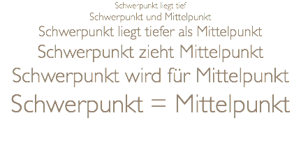 Schwerpunkt liegt tief Schwerpunkt und Mittelpunkt Schwerpunkt liegt tiefer als Mittelpunkt Schwerpunkt zieht Mittelpunkt Schwerpunkt wird für Mittelpunkt Schwerpunkt = Mittelpunkt 